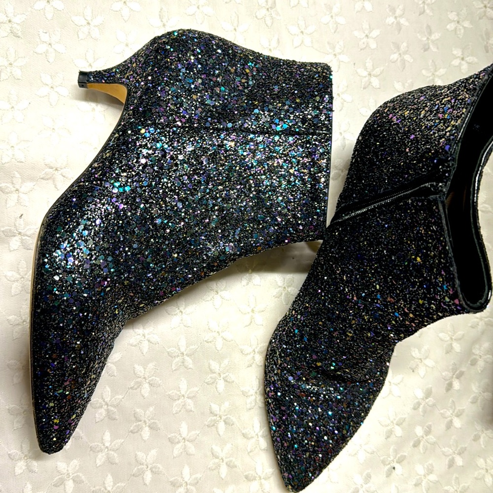 Kate Spade iridescent glitter kitten heel ankle boots 7 1/2 M barely worn